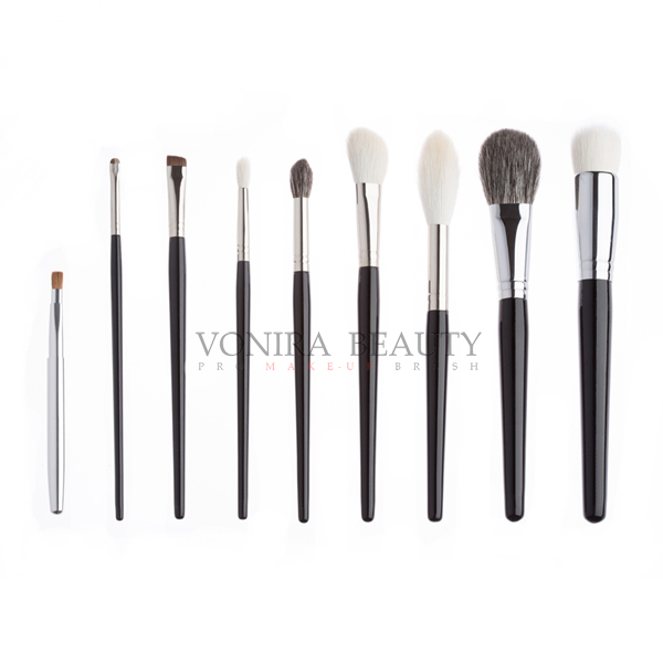 Gorgeous Handmade Natural Animal Hair Makeup Brushes Luxe Glossy Black Handle