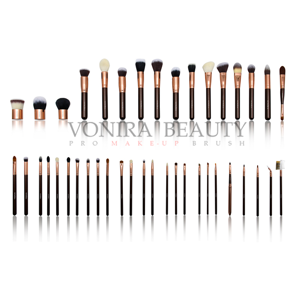 Custom Private Label Middle Highest Quality Rosy Gold Full Line Professional Black Handle Makeup Brushes