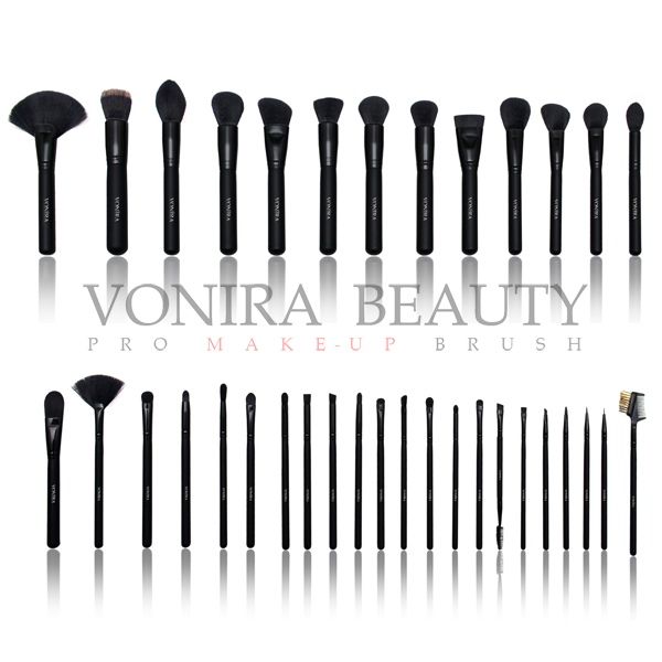 Professional Synthetic Makeup Brushes With Classic Matte Black Handle And Glossy Ferrules